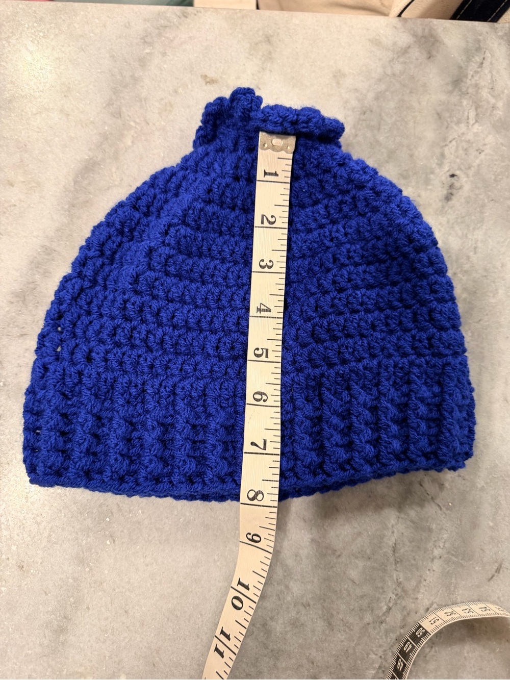Handmade Crochet Wild Blueberry Beanie Hat Maine Made Royal Blue Adult One Size - Picture 7 of 7